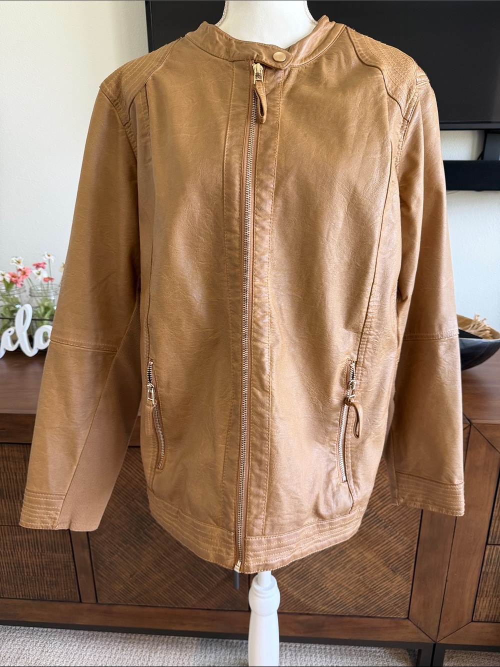 Maurices Camel Brown Zip-Front Faux Leather Jacket